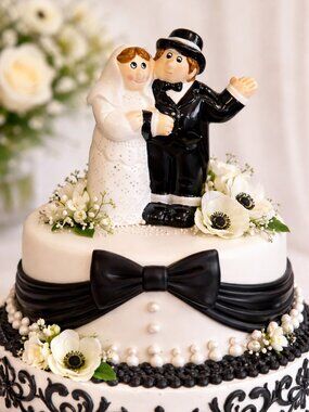 Vintage Wedding Cake Topper, Wedding decoration Keepsake Black & White Fun